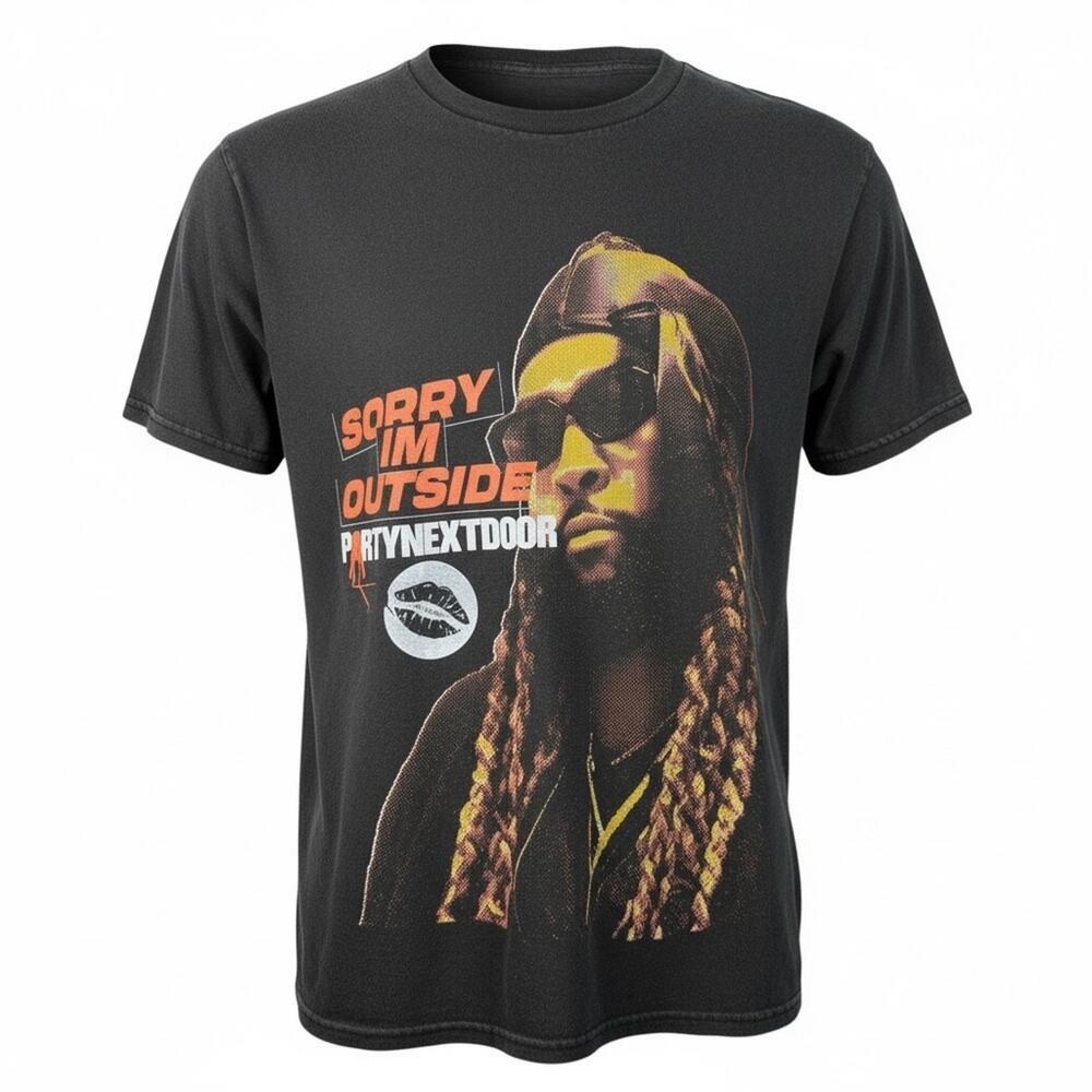 NWOT R&B Singer Party Next Door Distressed Gray Graphic Tee, Small